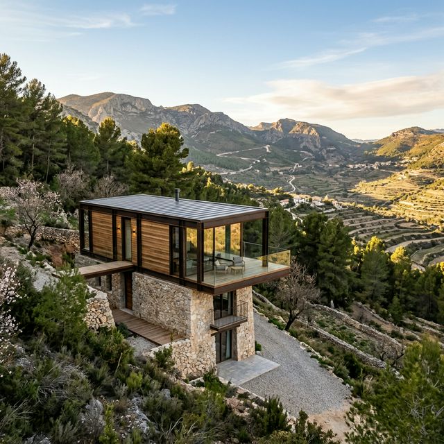 Casa prefabricada moderna en el interior montañoso de la provincia de Valencia
