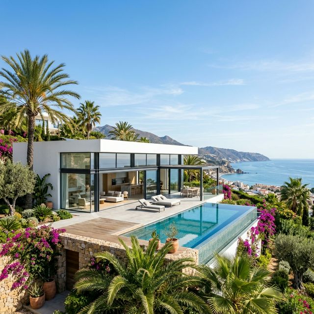Casa prefabricada de acero con piscina y vistas al Mediterr&aacute;neo en la Costa del Sol de M&aacute;laga