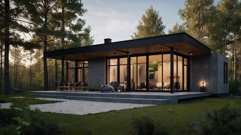 Casa prefabricada de acero moderna en entorno natural