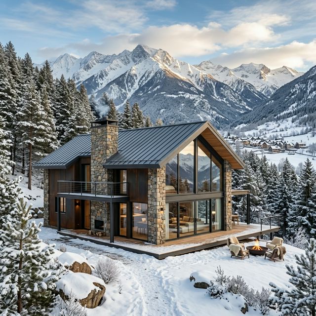 Casa prefabricada moderna en el Prepirineo aragonés con vistas a los Pirineos