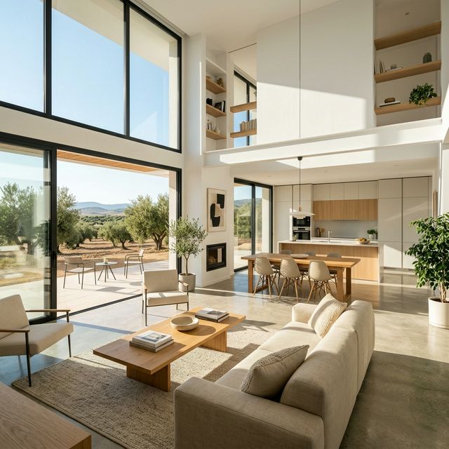 Interior de casa prefabricada en Sevilla con acabados modernos y sal&oacute;n luminoso