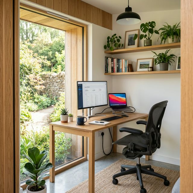 Oficina de jard&iacute;n moderna en caseta de acero