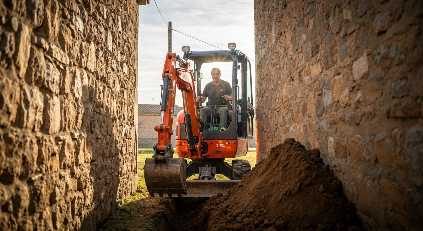 Excavación con miniexcavadora en acceso difícil | Casas-Pref
